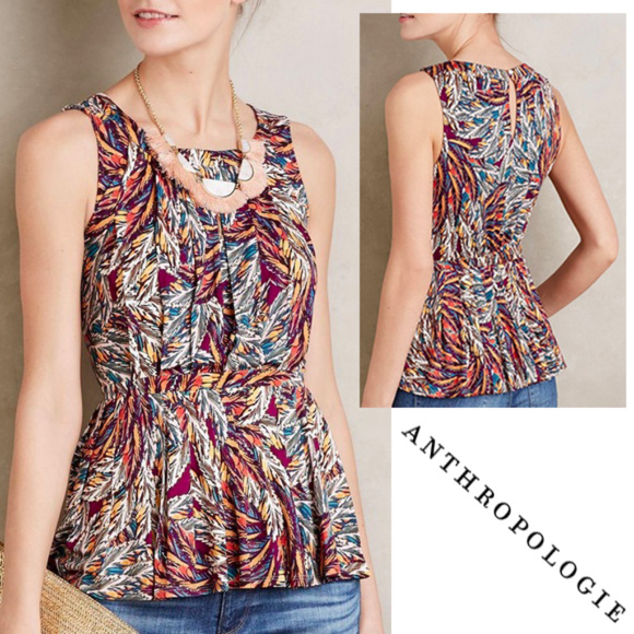 Deletta Corbara Peplum Feather Top Anthropologie - Picture 1 of 4